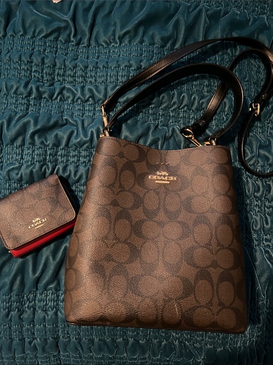 Coach Handbags - Coach Brown Signature Monogram Crossbody Bag with Black Strap